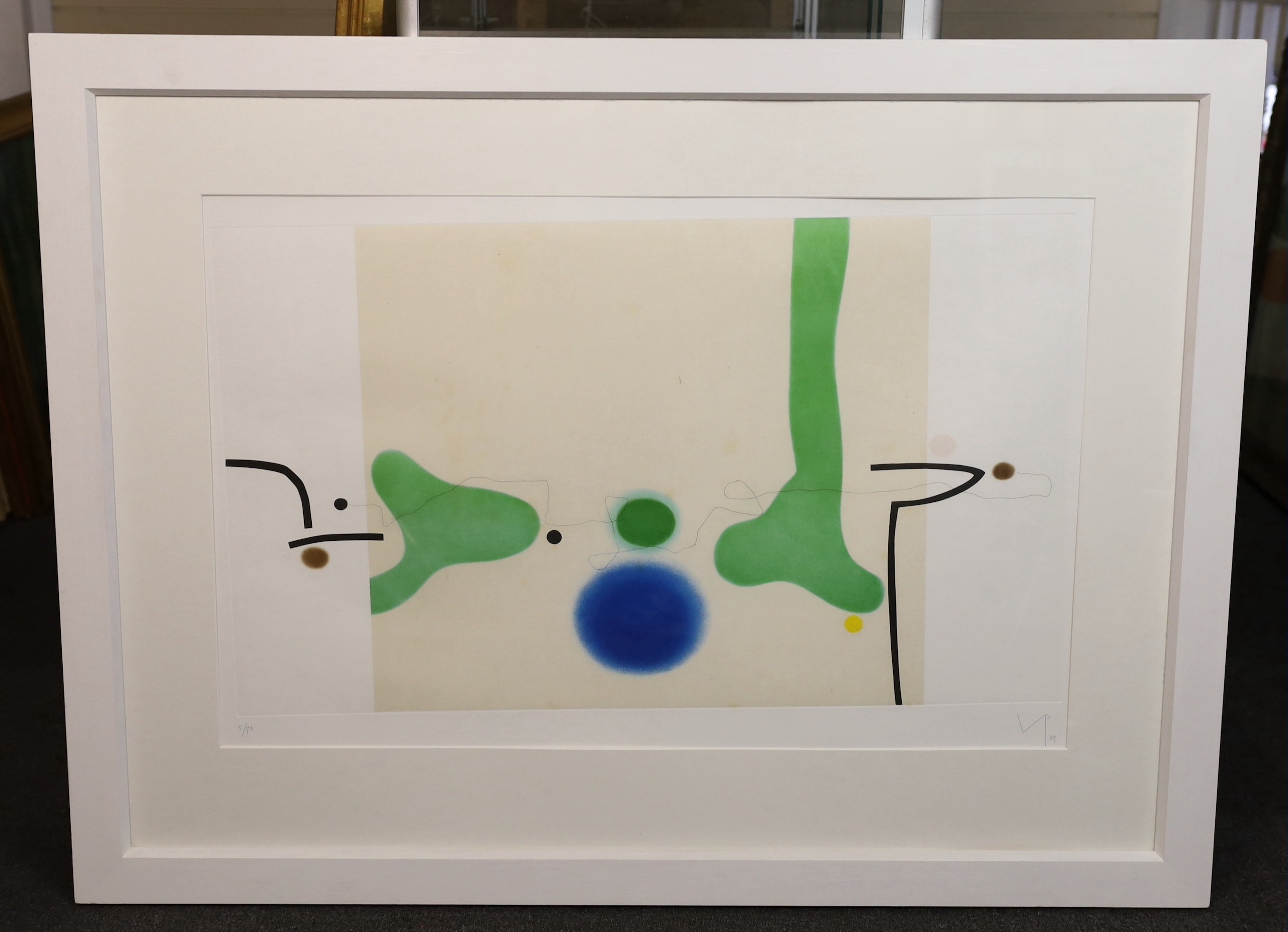 Victor Pasmore (British, 1908-1998), 'Senza Titulo III, 1989', etching and aquatint on copper plate printed in five colours on Fabriano paper, 56 x 95cm